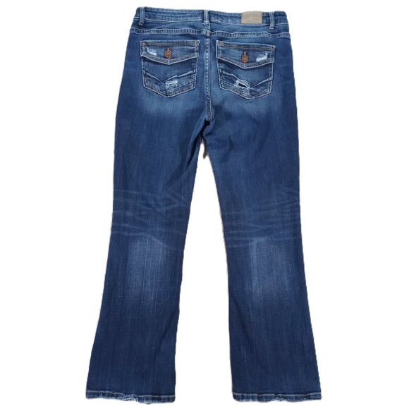 BKE Payton Jean Women's 33x28, Tag30x29.5 Distressed Bootcut Blue Stretch Denim - Picture 2 of 13